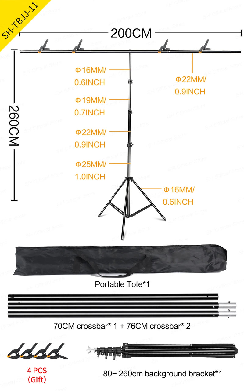 Suporte de fundo fotográfico em formato de T, sistema de suporte ajustável para estúdio fotográfico, tela verde, acessórios para cenário Chromakey