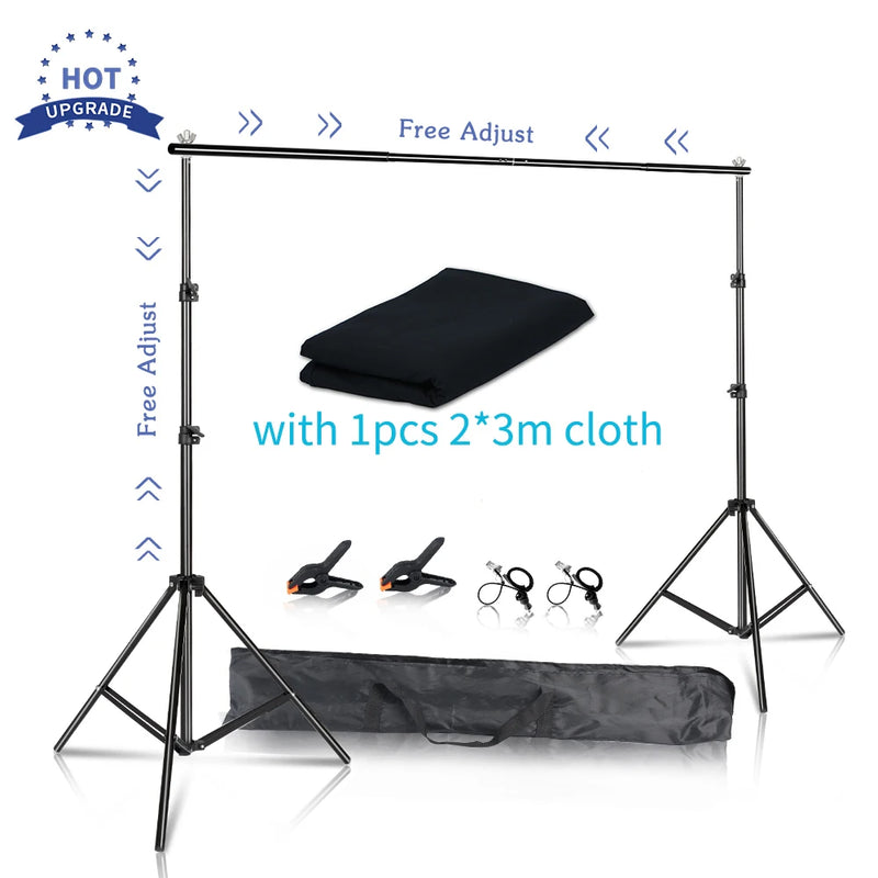 Kit de suporte de fundo com tecido verde para musselina, suporte telescópico ajustável com clipe para bolsa de transporte