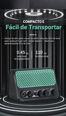 Mini amplificador de guitarra elétrica DK, 10W, Bluetooth, com efeitos de reverb e overdrive, bateria de lítio e 30 ritmos de bateria.