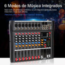 Mesa de mistura profissional USB de 8 canais, placa de mixagem de áudio, efeitos digitais, reprodutor de MP3, consoles, computador, gravação de palco.