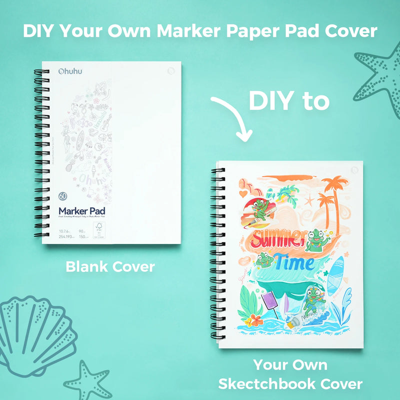 Blocos de marcadores de dupla face Ohuhu, caderno de esboços artísticos à prova de sangramento, espiral, caderno de esboços para marcadores de álcool, caderno de desenho escolar