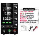 Fonte de alimentação KUAIQU DC 30V 10A, fonte de alimentação de bancada DC regulada por comutação ajustável, 12V 24V 48V 60V 120V, carregamento inteligente