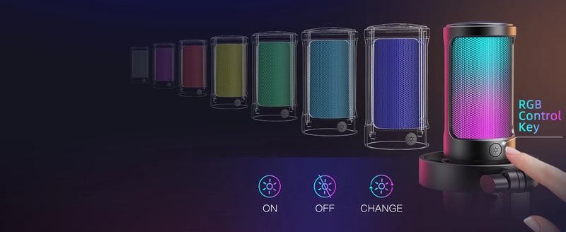 Microfone USB FIFINE para gravação e streaming em PC/Mac com filtro pop, silenciador rápido e conector de microfone de 3,5 mm, microfone com 3 modos RGB - A8