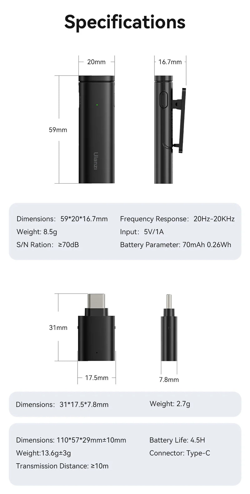 Microfone de lapela sem fio Ulanzi VM-10, mini microfone portátil para gravação de áudio e vídeo para iPhone, Android, transmissão ao vivo e jogos