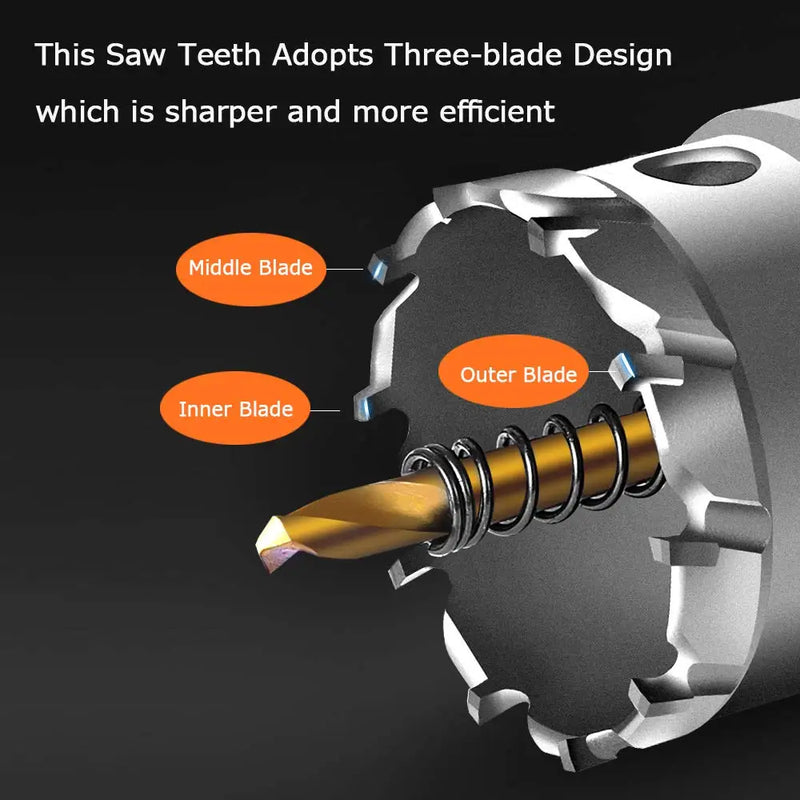 8 peças/conjunto de brocas de 16-35 mm para serra copo TCT de metal com ponta de carboneto e broca de núcleo de metal com caixa