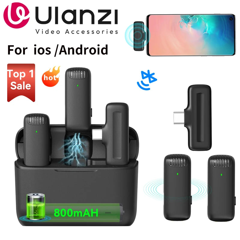 Microfone de lapela sem fio Ulanzi J12 com mini microfone para gravação de áudio e vídeo, plug-play para smartphone Android e iPhone, transmissão ao vivo