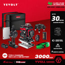 Nível a laser verde série YEVOLT YVGLL4XS, 3/4 planos, 12/16 linhas, autonivelante, 360 graus, 3D/4D, horizontal e vertical, 3,6 V, 3 Ah, ferramentas elétricas