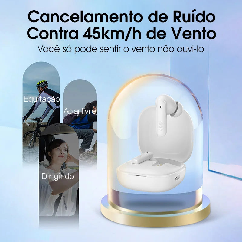 Fone de ouvido sem fio QCY HT05 ANC com cancelamento de ruído de 40 dB, Bluetooth 5.2, 6 microfones, ENC HD, chamada, TWS, modo de transparência