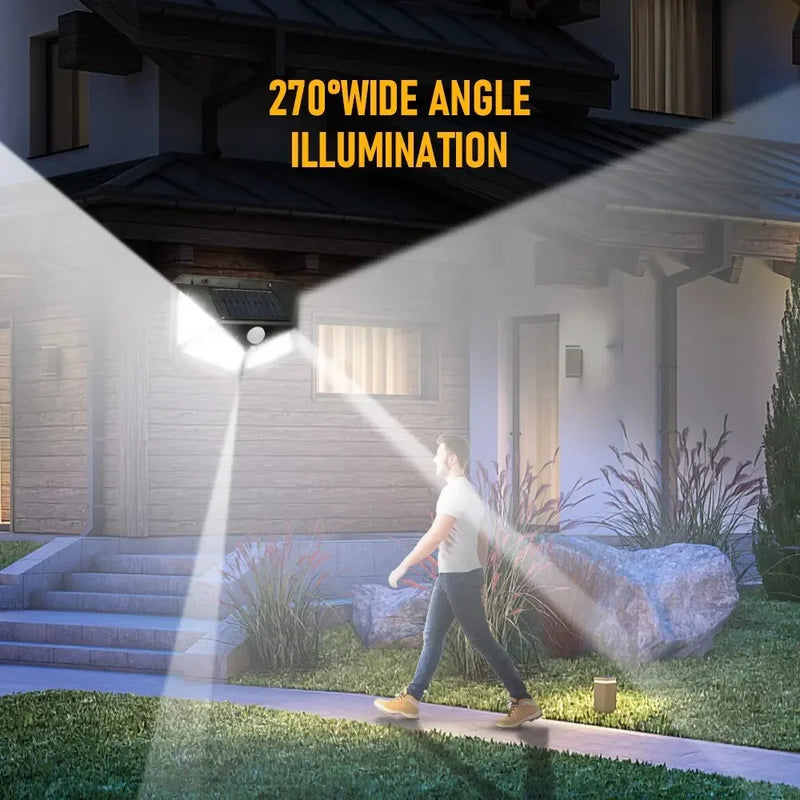 Luminária Solar com 3 Modos e 4 Lados, com Sensor de Presença