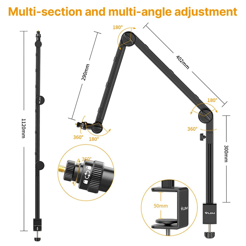 Suporte de braço de microfone VIJIM LS24 para câmera DSLR, suporte de mesa com suspensão ajustável e suporte de 1/4'' e 3/8'' para gravação