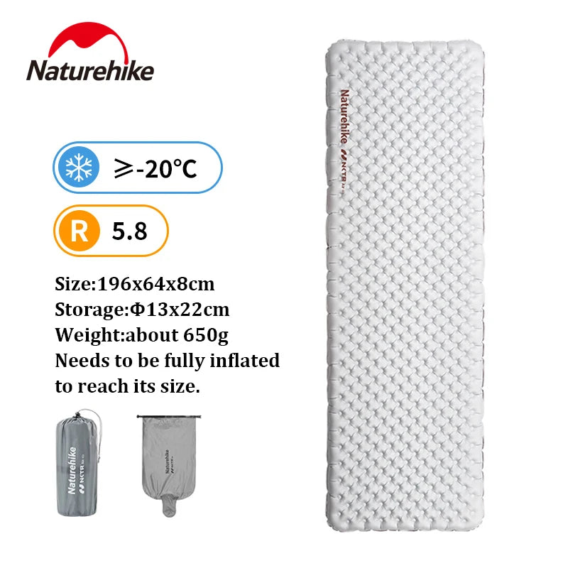 Colchonete Inflável Naturehike 3.2/4.6/5.8/6.5/8.8 R Value Ultraleve Camping Colchonete Inflável para Área Externa Colchonete À Prova de Umidade