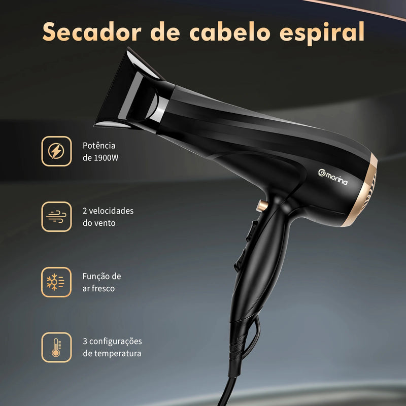 Secador de cabelo elétrico V-127V ou 220V 1900W Preto/Dourado