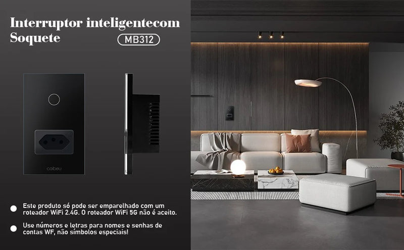 Interruptor Inteligente Tuya Compatível Alexa, Smart Switch com Neutro, APP e WiFi por Toque,
