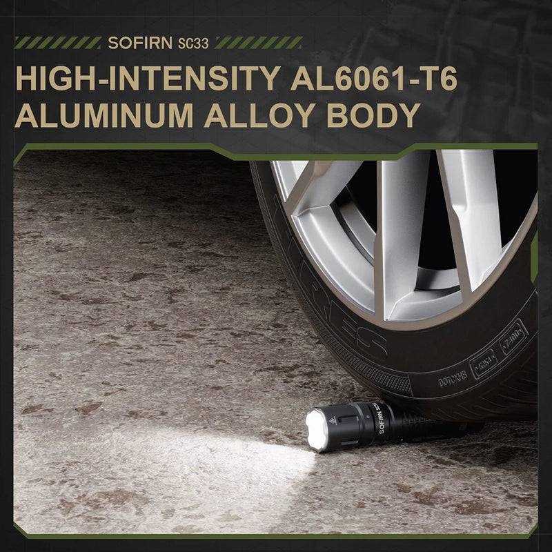 Lanterna LED tática Sofirn SC33 XHP70.3 HI de 5200 lm, potente, recarregável com USB C 21700, com interruptor de energia na cauda, luz externa