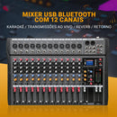 Mesa de Mixagem Portátil com 12 Canais, Entrada Digital MP3 para Computador, Placa de Som, Mixer USB, Mixer de Áudio para Karaokê e Transmissão