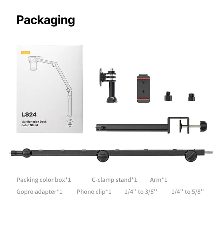 Suporte de mesa para microfone VIJIM LS24, suporte para câmera DSLR, braço de microfone com suspensão ajustável e suporte de parafuso de 1/4 para gravação