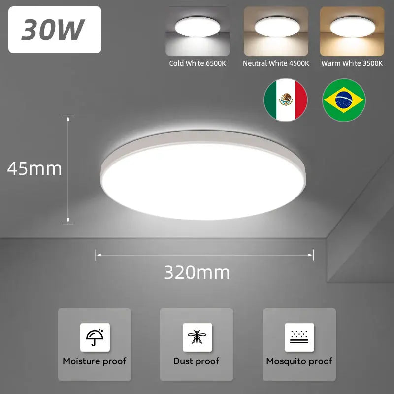 Luminária de teto LED 110V 220V à prova d'água, moderna, 20W/30W/40W/50W para sala de estar, quarto, banheiro e cozinha