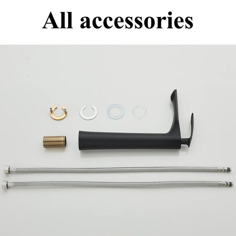 SHBSHAIMY Torneira de pia de banheiro quadrada moderna com núcleo de latão, torneira de água quente e fria, modelo alto/baixo, dourada, montada no deck