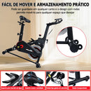 Bicicleta ergométrica ZRSE para uso doméstico, ideal para exercícios cardiovasculares em ambientes internos, com suporte para iPad e monitor LCD. Transmissão silenciosa por correia.