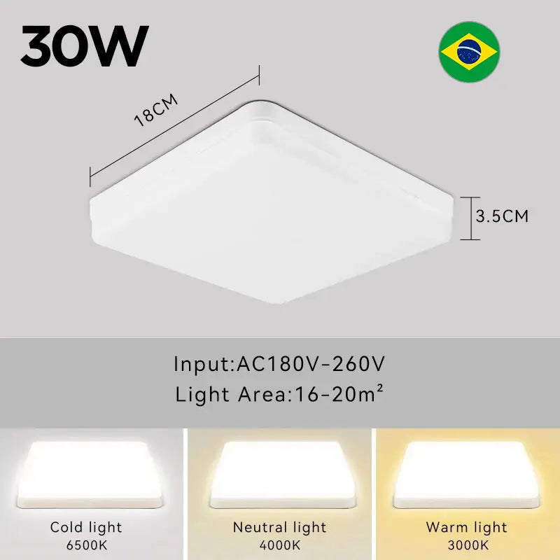 Luminária de teto LED 110V 220V à prova d'água, moderna, 20W/30W/40W/50W para sala de estar, quarto, banheiro e cozinha