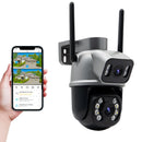 Câmera de vigilância Icsee preta Wi-Fi, monitor de câmera de segurança 4K Ultra HD, câmera de segurança Wi-Fi à prova d'água