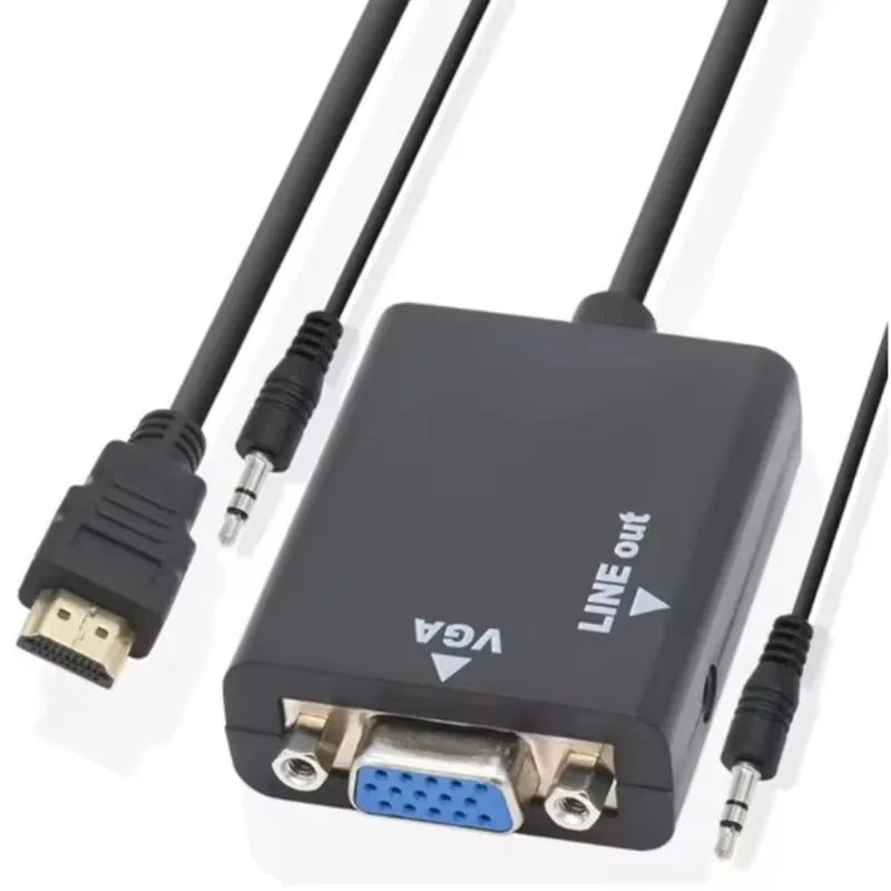 Conversor HD VGA para Hdmi, com cabo de áudio de 3,5 mm Vga para adaptador Hgmi, conversor de vídeo HDTV e áudio
