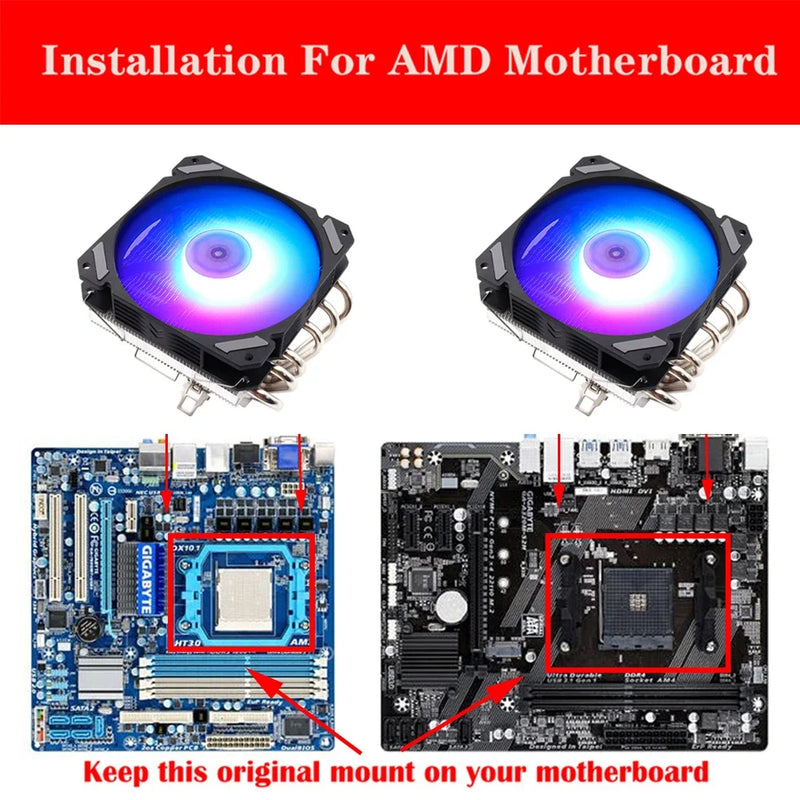 Cooler Fan Radiador Resfriamento Wovibo com 6 Heatpipes 120mm CPU Ultra Slim PWM 4 pinos LGA 115X 1200 1700 2011 X79 X99 AM4 AM5