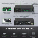 Sistema sem fio PTM-10 para monitoramento intra-auricular, com transmissor de áudio estéreo UHF e receptor de corpo 900MHz/500MHz, em metal Phenyx pro.