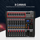 Mesa de mistura profissional USB de 8 canais, placa de mixagem de áudio, efeitos digitais, reprodutor de MP3, consoles, computador, gravação de palco.