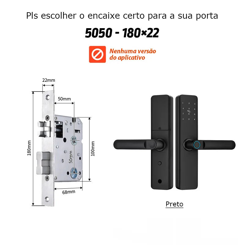 Fechadura eletrônica inteligente com impressão digital biométrica, cartão inteligente, senha, chave, desbloqueio, USB, sem aplicativo, trava de carga de emergência para casa