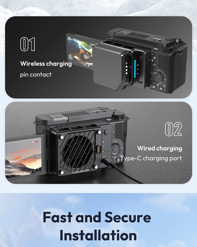 Ulanzi CU01 Cooler para câmera, ventilador de resfriamento para transmissão ao vivo, sistema de resfriamento alto, radiador de câmera, dissipador de calor para Canon R50 Sony ZVE Nikon