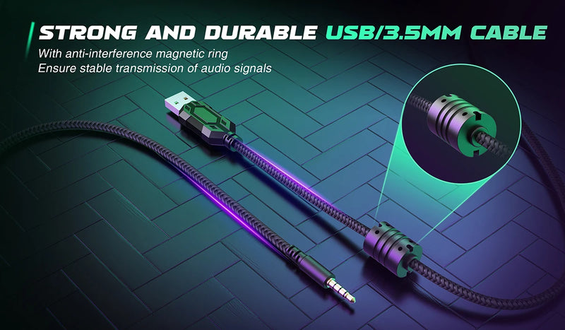 Fone de ouvido FIFINE, fone de ouvido USB com conector de 3,5 mm e som surround 7.1, controle de volume e botão de mudo para PC/MAC/PS4/PS5 Mixer-H9