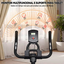Bicicleta ergométrica ZRSE para uso doméstico, ideal para exercícios cardiovasculares em ambientes internos, com suporte para iPad e monitor LCD. Transmissão silenciosa por correia.