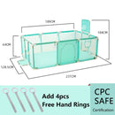 Cercado infantil IMBABY para uso interno, com barreira de segurança, piscina seca e área de recreação para crianças.