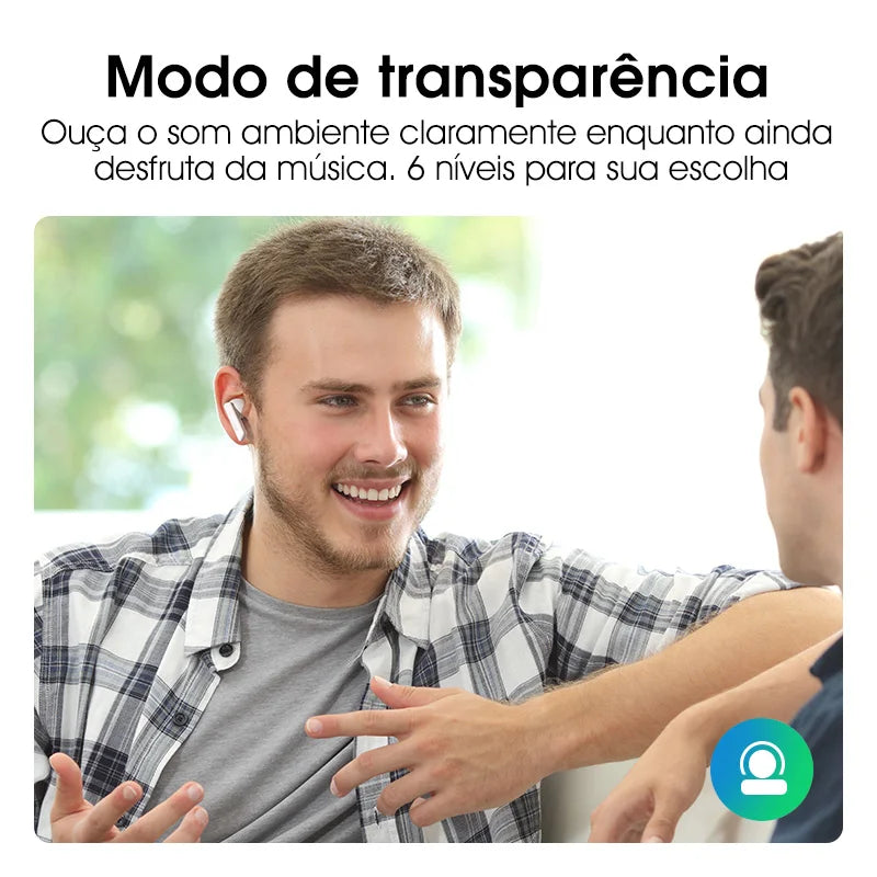 Fone de ouvido sem fio QCY HT05 ANC com cancelamento de ruído de 40 dB, Bluetooth 5.2, 6 microfones, ENC HD, chamada, TWS, modo de transparência