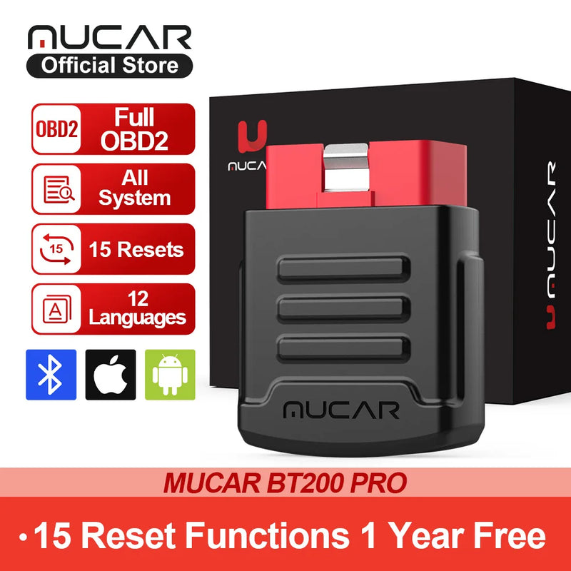 Ferramentas de diagnóstico automotivo MUCAR BT200 OBD2 Bluetooth Wifi Scanner para todos os carros Auto Testador OBD2 15 Redefinições de diagnóstico