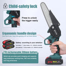 Motosserra elétrica sem fio de 21 V e 6 polegadas, bateria de lítio recarregável, motosserra elétrica para rachar madeira, ferramentas para trabalhar madeira com uma mão