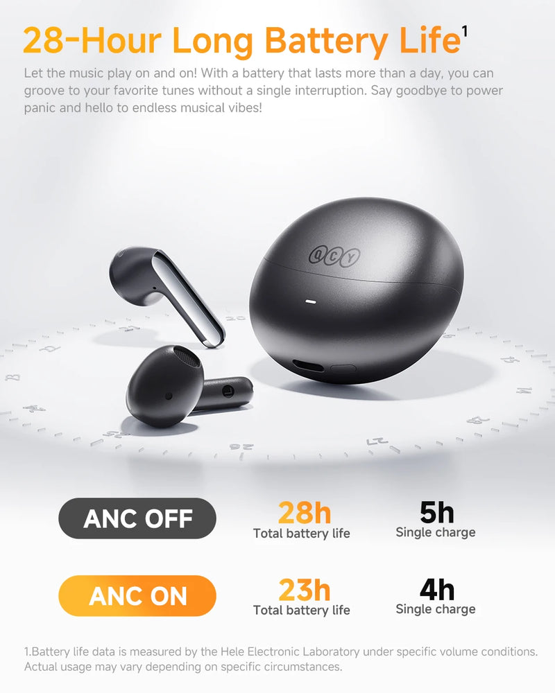 Fones de ouvido sem fio QCY HT10 AilyBuds Pro+ com cancelamento de ruído ativo (ANC), áudio de alta resolução com LDAC, Bluetooth 5.3, 6 microfones, IA para chamadas em HD e conexão multiponto.