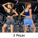 2 peças, shorts esportivos femininos, shorts de ginástica, calças de ioga femininas com controle de barriga e bumbum