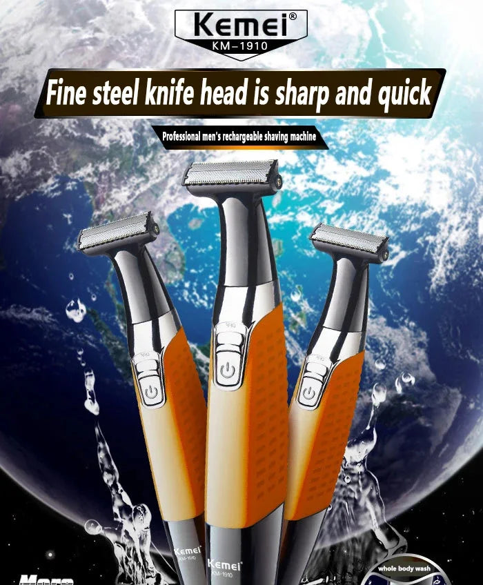 Maquina Barbeador e Aparador de Pelos Elétrico Recarregável Kemei KM-1910 styling trimmer Impermeável