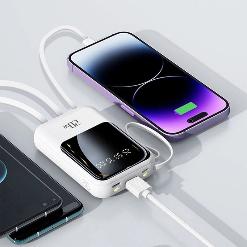 Carregador Portátil de Energia de Carregamento Rápido de 20 W e 10000 mAh com Saída Universal e 3 Cabos