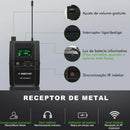 Sistema sem fio PTM-10 para monitoramento intra-auricular, com transmissor de áudio estéreo UHF e receptor de corpo 900MHz/500MHz, em metal Phenyx pro.