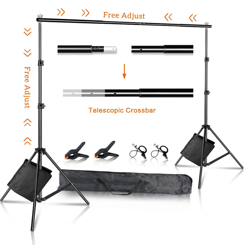 SH Fotografia Fundo Suporte de Fundo Kit de Suporte de Tela de Quadro com Estojo de Transporte para Estúdio de Fotografia e Vídeo de Musselina