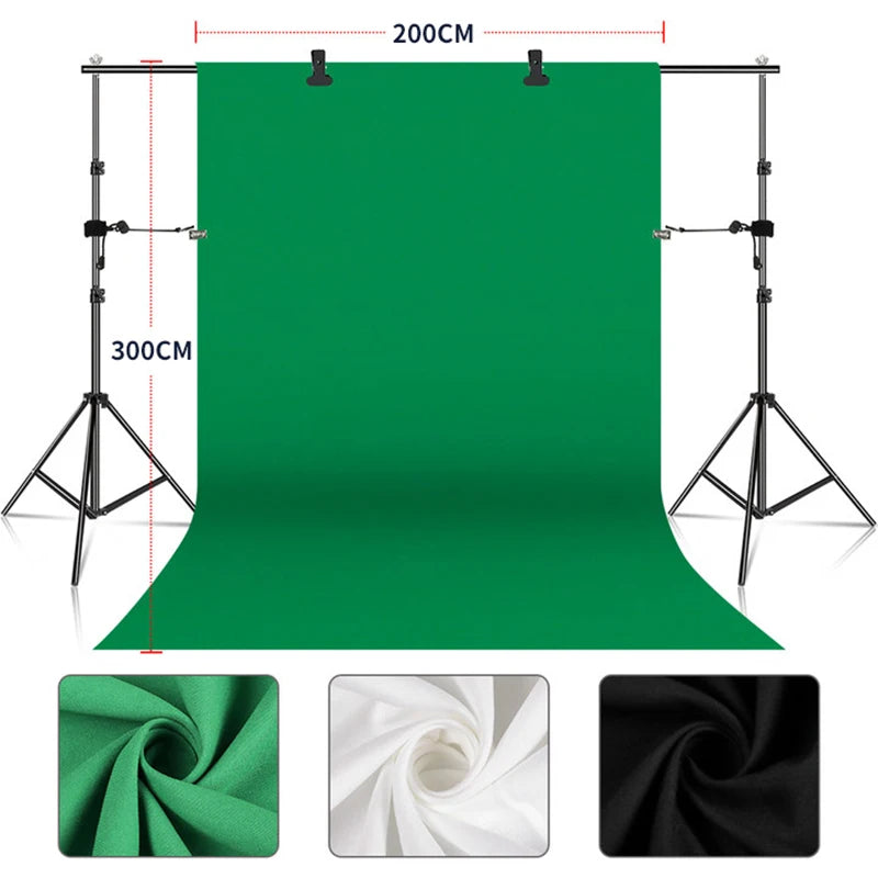Kit de suporte de fundo com tecido verde para musselina, suporte telescópico ajustável com clipe para bolsa de transporte