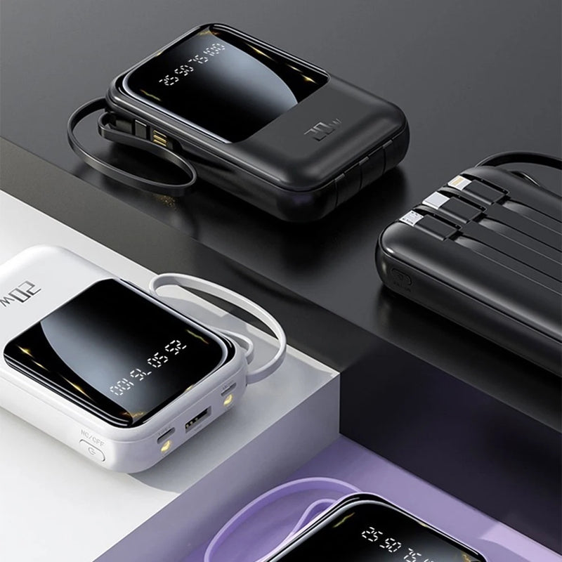 Carregador Portátil de Energia de Carregamento Rápido de 20 W e 10000 mAh com Saída Universal e 3 Cabos
