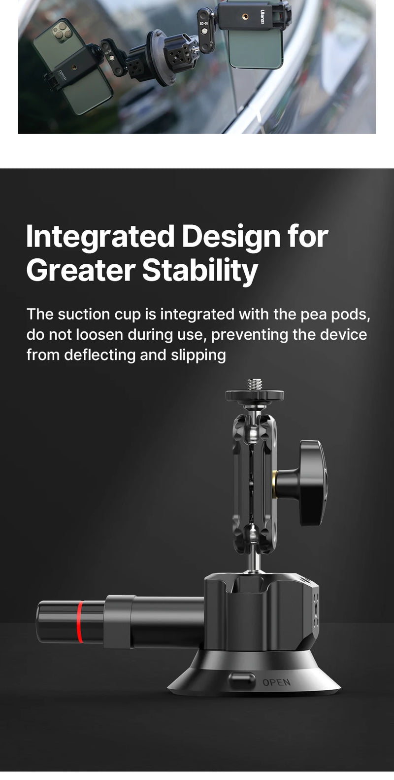 Ulanzi Car Phone Action Camera Holder Hand Pump Suction Cup 360° Adjustable 1/4" 3/8" For GoPro Insta360 DJI Action Smart Phone