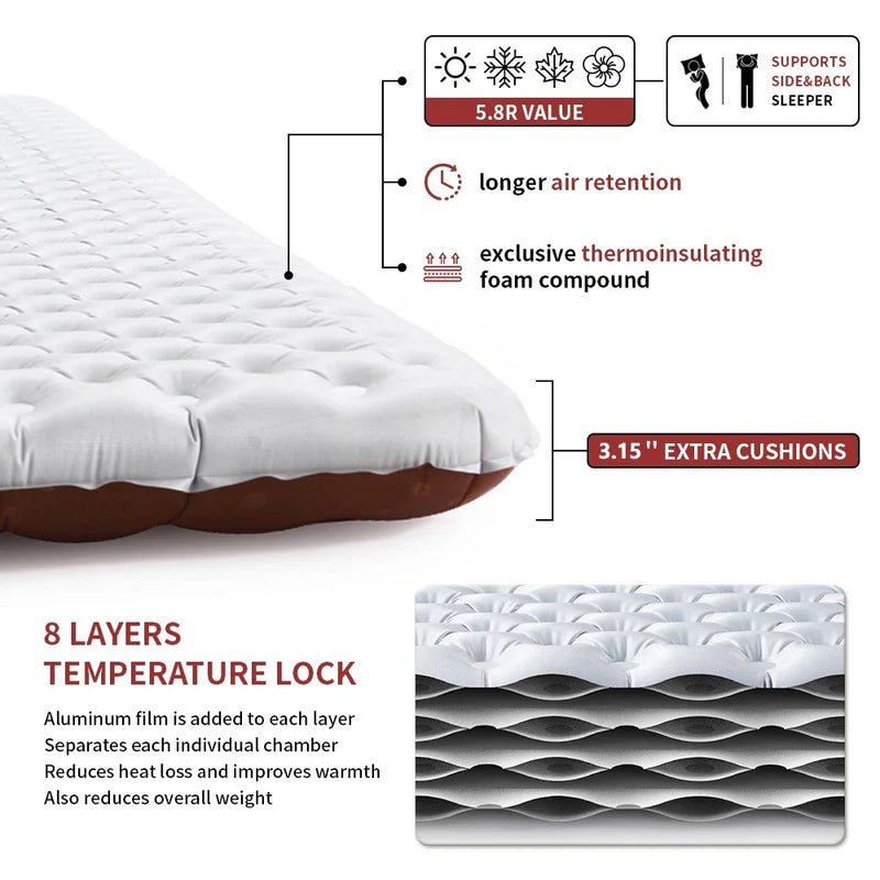 Colchão inflável Naturehike R 5.8 para áreas externas, barraca dobrável portátil, almofada única, ultraleve, para caminhadas, viagem e acampamento