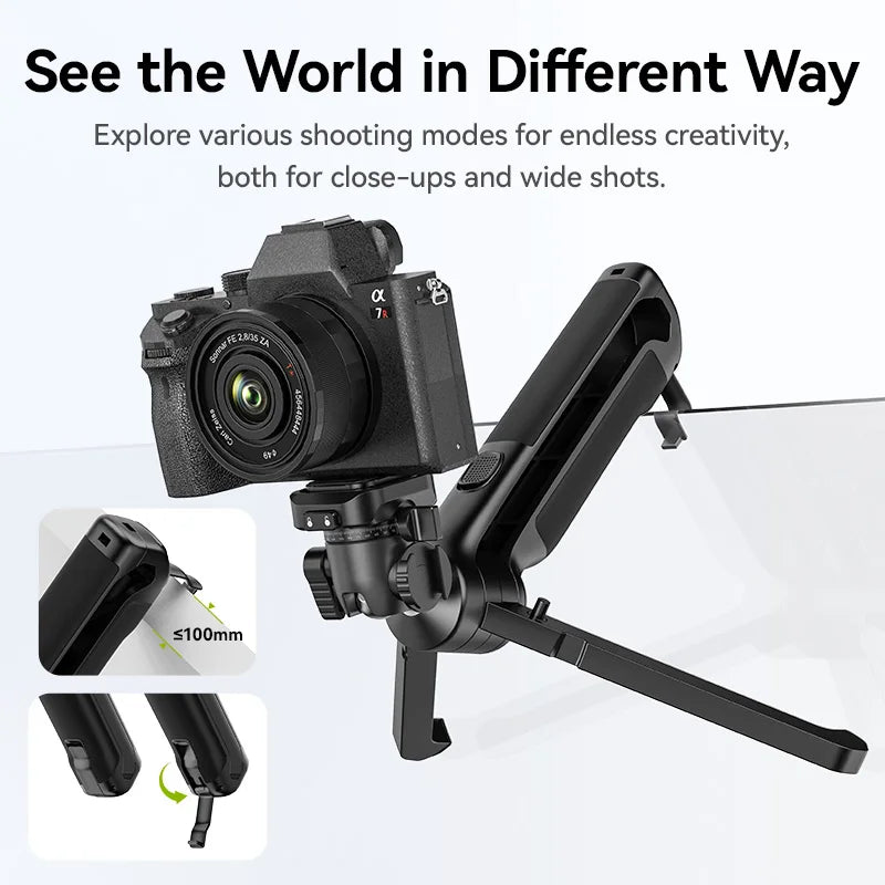 Tripé Ulanzi VlogPod TT38 com placa de liberação rápida, alça para câmera DSLR, tripé de mesa para transmissão ao vivo após selfie e vlog