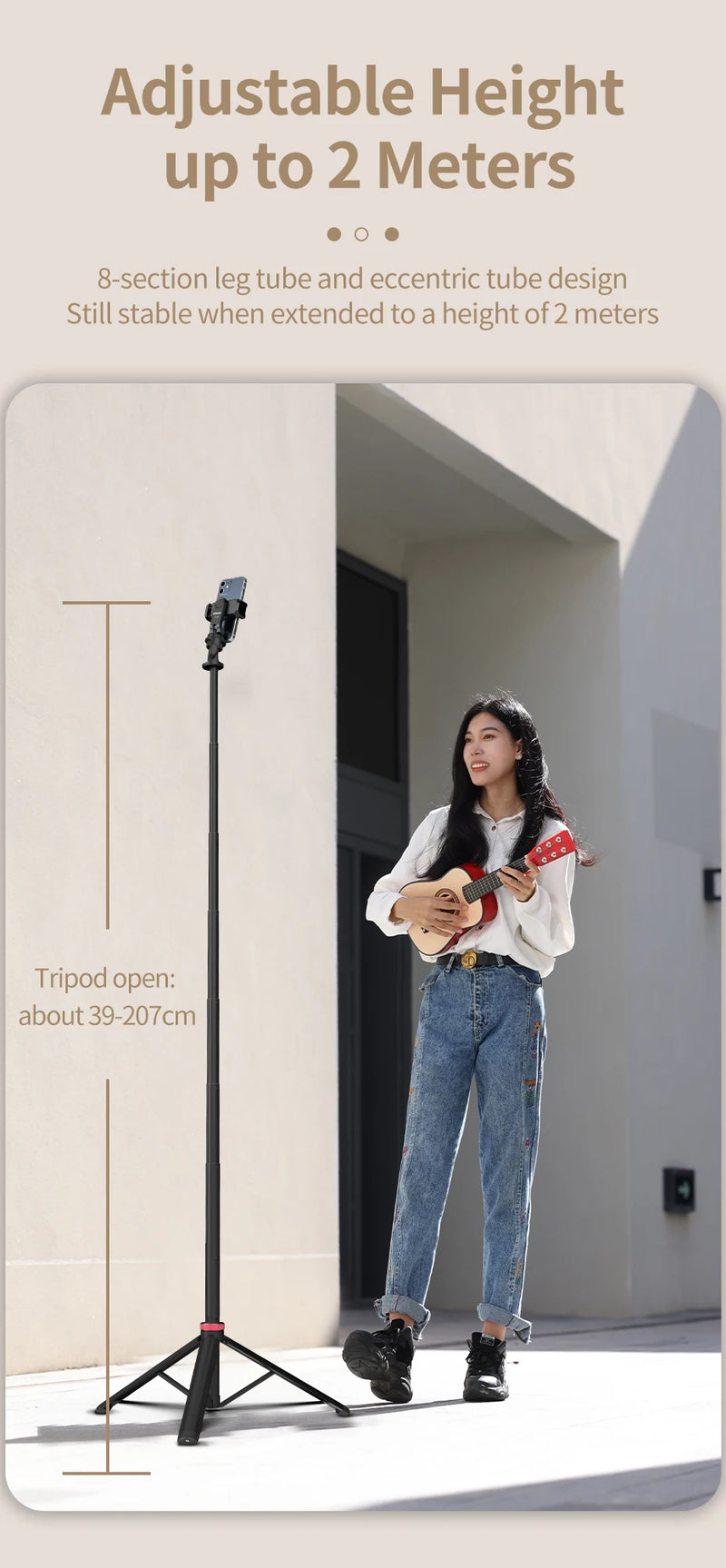 Tripé extensível Ulanzi MT-79 com parafuso de 1/4'' para câmera DSLR, luz de preenchimento para smartphone, microfone, tripé