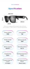 Óculos de Sol Inteligentes KUMI Meta V1, Polarizado com Bluetooth, à Prova D'água IPX4, Fones de Ouvido Abertos, Assistente de Voz com IA